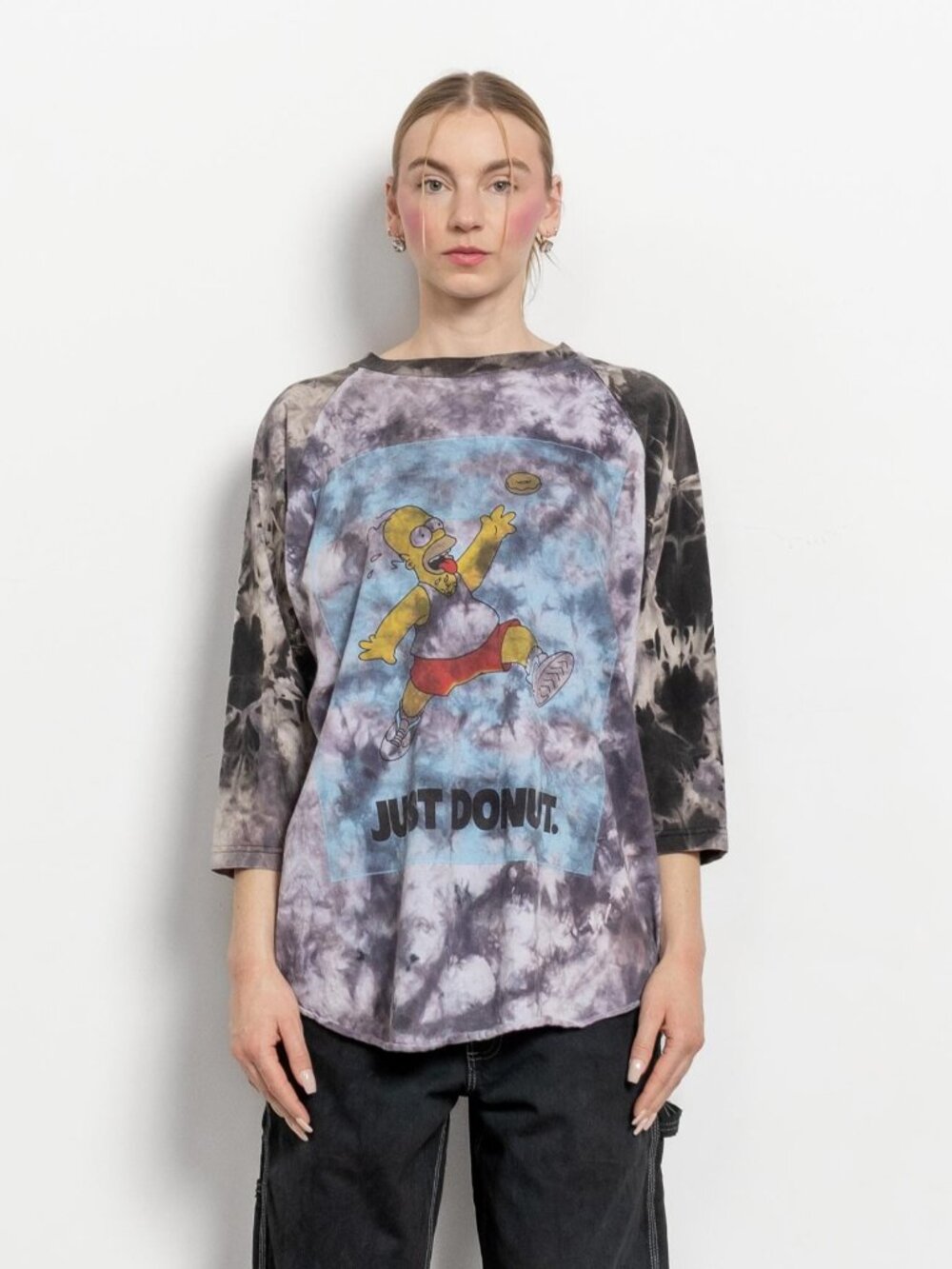 Vintage Homer Simpson Tee: 'Just Donut' Tie Dye Raglan (XL)